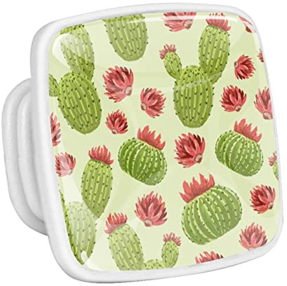 4 Pcs Square Cabinet Handle Cupboard Fluorescence Knob Glowing in The Dark Drawer Pulls Handle Cactus Green Pattern Red Paint Drawer Knobs with Screws Furniture Decor