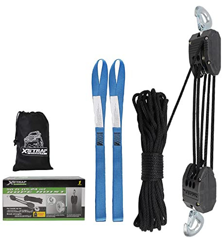 XSTRAP Palan à Corde de 15,2 m, système de poulie pour soulever des Objets Lourds, résistance à la Rupture de 907 kg avec 2 Boucles Souples (Noir)