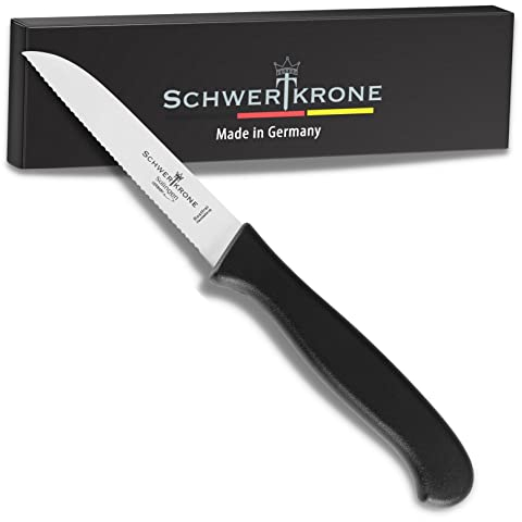 Schwertkrone® Coltello Seghettato per Pomodori 18cm [MADE IN GERMANY] - Coltello da Cucina Dentato Professionale - Spelucchino Seghettato - Coltello Verdure Affilato Acciaio - Coltelli Spelucchino