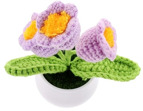 COHEALI Windspiel Orchidee Getopfte Häkelblume Gehäkelte Blumenverzierung Süße Gehäkelte Convallaria Künstliche Häkeln Gehäkelte Topfblume Für Den Tisch Violett Garn Kleine Rote Büro