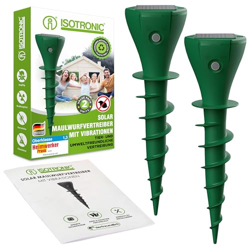 ISOTRONIC 2 Stück Maulwurf Vertreiber Solar zum Eindrehen Einschrauben I gegen Wühlmäuse & Maulwürfe - Maulwurfschreck Maulwurfabwehr OHNE Karbid