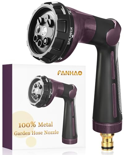 FANHAO Gartenschlauch Spritze 100% Metall,Gartenbrause mit 8 Sprühmustern,Hochdrucksprühdüse,Daumensteuerung,Ein/Aus-Ventil für Rasen-und Pflanzenbewässerung,Auto-und Haustierwäsche-Bronze