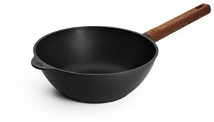 Woll Eco Logic QXR Wok- und Rührpfanne - Induktiv -, Ø 24 cm, 10 cm hoch, mit festem nachhaltigem Holzstiel - Geeignet für alle Herdarten, PFAS-frei, Antihaft-Versiegelung, Aluminiumguss, backofenfest
