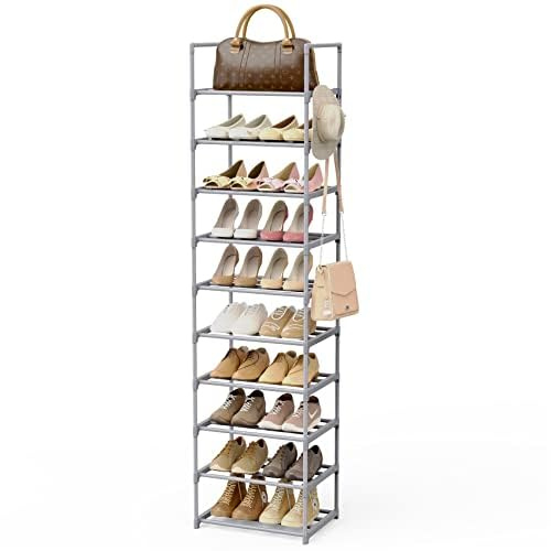 Vicye Schuhregal 10 Ebenen, Offener Schuhschrank aus Metall, Schuhregale Schmal und Hoch, Schuhständer Platzsparend 2m Hoch für Eingang, Flur, Schlafzimmer
