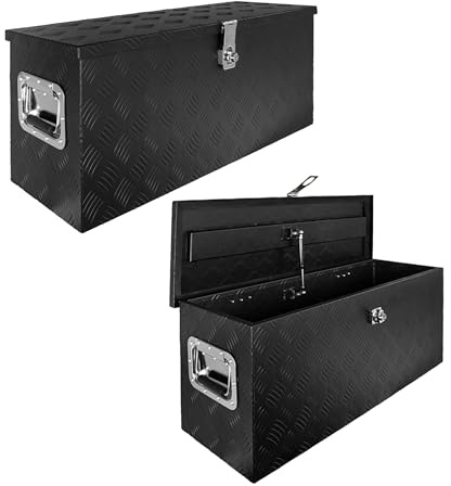 Trucky Scatola per Strumento Nero Cassetta degli attrezzi Cassone per camion Scatola di Alluminio Cassone per rimorchio con coperchio Chiudibile a chiave D080