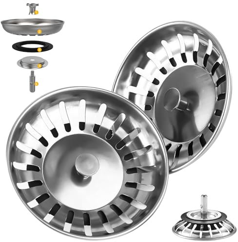 MARDAN® 2 Tapones | Tapon Fregadero Cocina | para Fregaderos De 74-78 mm (diámetro: 78 mm) | Rejilla Fregadero Cocina | Filtro Desague Fregadero