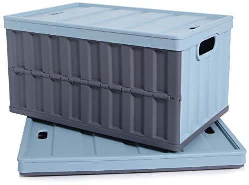 Citylife 2Pack 64L Collapsible Plastic Storage Box with Lids Outdoor Stackable Folding Large Storage Box Plastic Box with Lid for Book Camping Storage Boxes