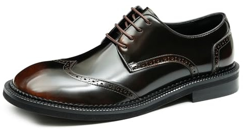 Derbys Business Casuale Punta Rotonda da Uomo Scarpe Eleganti Stringate Formali Matrimonio Ufficio Scarpe da Abito in Pelle Comode Traspiranti,caffè,42