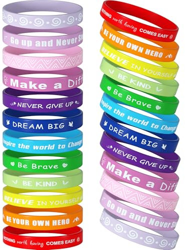 CHRORINE 24 Stück motivierende Silikonarmbänder mit inspirierenden Zitaten, Unisex, für Schule, Büro, Zuhause, Partys, Geschenke, 12 Designs (Leuchtende Farbe)