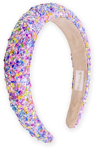 FROG SAC Sequin Headband for Girls, Sparkly Puffy Hair Band for Kids, Padded Toddler Head Bands, Sparkle Girl Hair Accessories (Rainbow, Child)