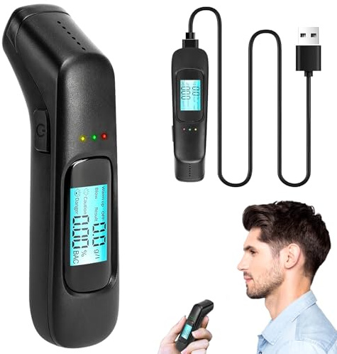 VFFNFF Breathalysers, Travel Portable Breathalyzer with USB, Professional Alcohol Tester With Hd Lcd Display and Non-Contact Blowing, Home Use Breathalyzer Kit for Party, Business Activities, Club