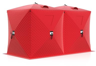 Insulated Ice Fishing Shelter 6-8 Person, Quick Setup Portable Hub Tent, Windproof Thermal Shanty for Winter Ice Fishing with Carry Bag