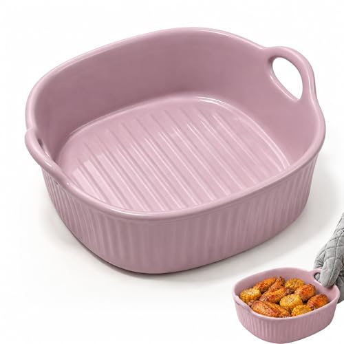 Plat à gratin en céramique pour friteuse à air chaud, moules en céramique avec poignées, plat à lasagnes, plat à gratin rond, en céramique, pour four, four à micro-ondes (violet)