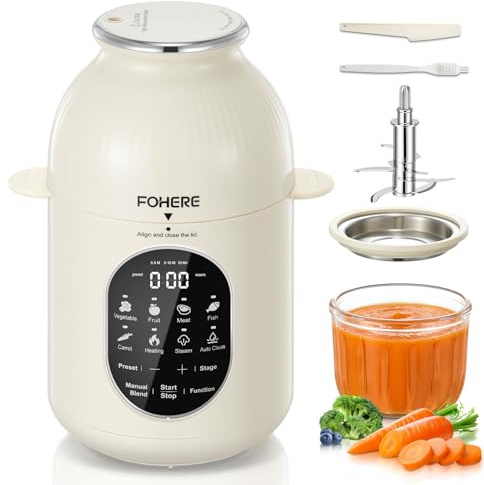 FOHERE Baby Food Maker, Nutri Ease All Stage One Step Food Processor Steamer Blender Puree Maker, Auto 3-Stage Settings for Healthy Homemade Baby Puree, Preset&Self Clean Function, BPA-Free
