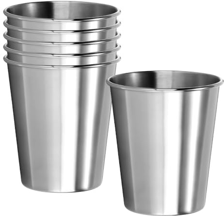 6 Pièces Gobelets INOX, 260 ML Gobelets de Camping sans Poignée | Gobelet de Voyage Incassable, Tasses Réutilisables et Empilables, Verre Inox pour Camping, Pique-Nique, Voyage et Maison