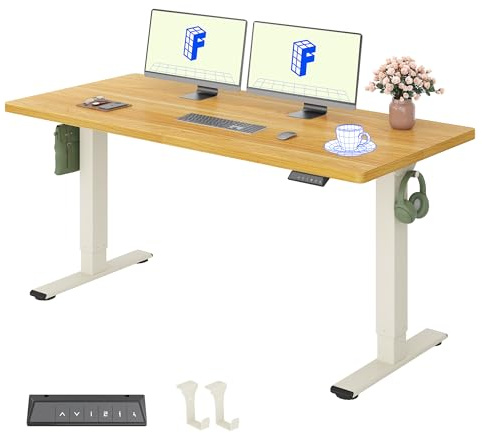 FLEXISPOT Standing Desk ONE PIECE Desktop Electric Height Adjustable Sit Stand Up with Backpack Hook Memory Smart Panel for Home Office, QN1 160 * 80cm Maple