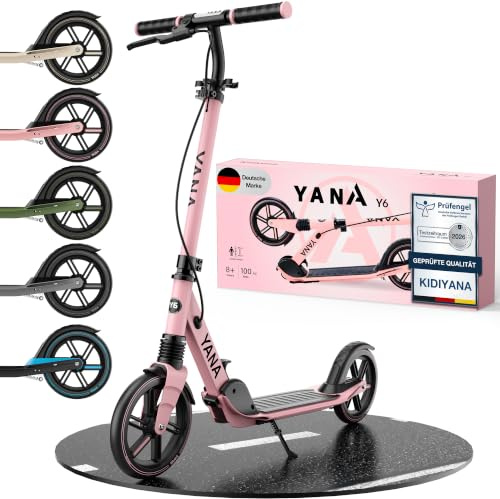Kidiyana Pedalsparkcykel för barn från 8 år och vuxna, vikbar stadsvagn med 20 cm stora hjul, höjdjusterbar sparkcykel med handbroms, bakhjulsbroms och fjädring, upp till 100 kg
