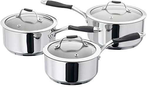 Stellar James Martin Set of 3 Stainless Steel Pans, 20cm, 18cm, 16cm Saucepans with Lids, Induction Ready, Dishwasher Safe