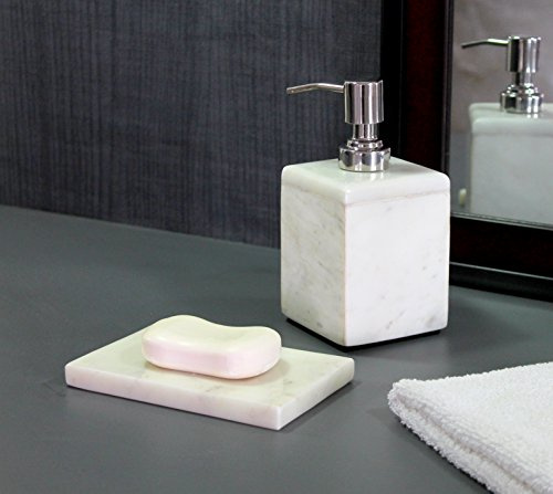 KLEO Set de Bain 2 pièces | Comprend Un Distributeur de Savon Liquide/Distributeur de Lotion et Un Porte-Savon en marbre Blanc
