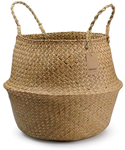 DOKOT Naturale Cesto Seagrass Cesta in Vimini con Manici Cesta Portabiancheria per cameretta per Biancheria da Lavare Piante e Fiori Cannuccia di Grandi Dimensioni