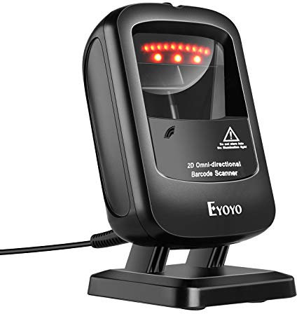 Eyoyo 1D 2D Desktop Barcode Scanner, Omnidirectional Hands-Free USB Wired Barcode Reader, Capture Barcodes from Mobile Phone Screen, Automatic Image Sensing for Supermarket Library Retail Store