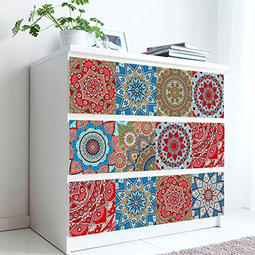 Stick on Tiles Mandala Red Blue Tile Stickers PVC Self Adhesive Wall Tiles Heat Resistant Tile Stickers for Kitchen Bathroom Waterproof Peel and Stick Floor Tiles Tile Paint 10x10cm