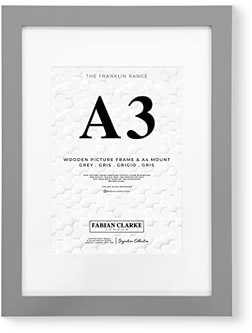 Fabian Clarke London® A3 Grey Picture Frame with White A4 Mount, Fits Noticeboard Poster, Photo, Print, or Certificate with Safety Glass Hang on Wall in Portrait or Landscape