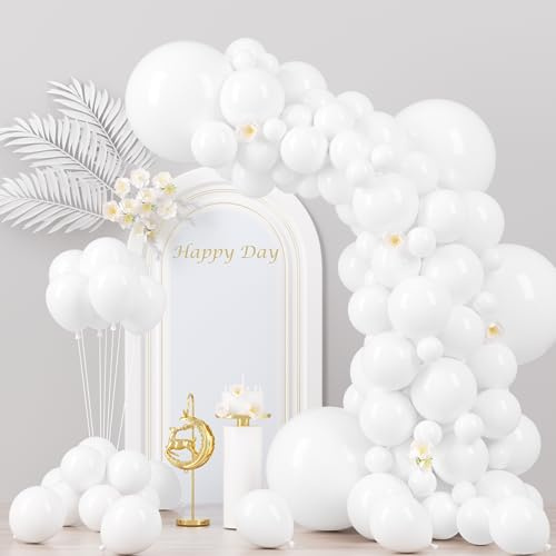 Voircoloria 130pcs White Balloons Different Sizes 18 12 10 5 Party Latex Balloons for Birthday Baby Shower Graduation Wedding Anniversary Party Decorations