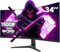 CRUA 34 Pulgadas Curved UltraWide Gaming Monitor WQHD 3440x1440 165 Hz, 1 ms VRB Altura Ajustable FreeSync Premium, Curvatura 1500R, DP 1.4 y HDMI Diseño Sin Borde para Experiencia de Juego Inmersiva