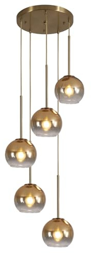 KCO Belysning 5 ljus kluster hängande belysning guld glas pendellampa mitten av århundradet modern matsal ljusarmatur liten klot kluster ljuskrona ljusarmatur
