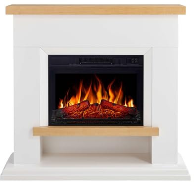 ArtiFlame Chimenea eléctrica Shelford AF23S blanca con efecto de llama LED, calefacción hasta 30 m², mando a distancia, diseño realista, ahorro de energía, independiente