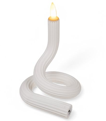 MIJOMA LED-äkta vaxljus med realistisk låga, timer och batteridrivet | Inomhus LED-ljus med varmt vitt ljus | naturligt utseende (vitt – diagonalt spårmönster, Ø 1,8 cm x 41 cm böjlig)