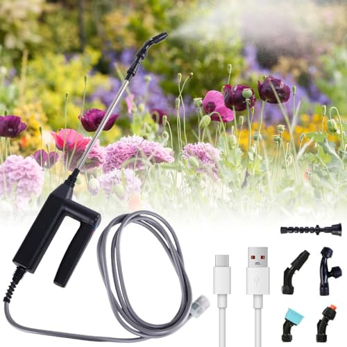 Afenau, spruzzatore elettrico a batteria, 7,4 V, con 5 ugelli regolabili, tubo da 8 m, 3 marce, spruzzatore a pressione elettrico, spruzzatore a batteria per giardini, terrazze, prati