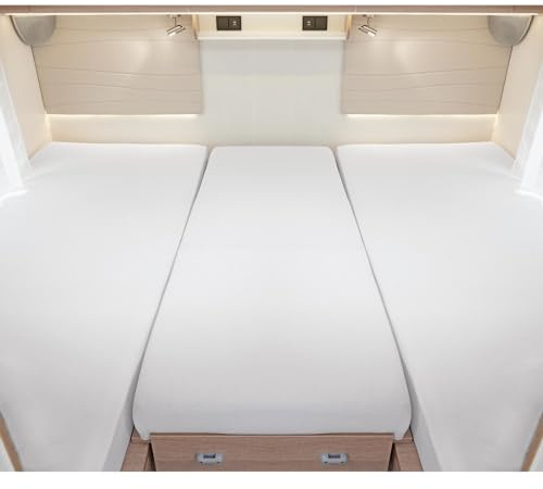 G BETTWARENSHOP – Spannbettlaken für Wohnmobile & Wohnwagen – Spannbetttuch Set 3-teilig für 2 Längsbetten + Mittelteil – Jersey Bettlaken für Heckbetten 2 Längsbetten + Mittelteil, Silver