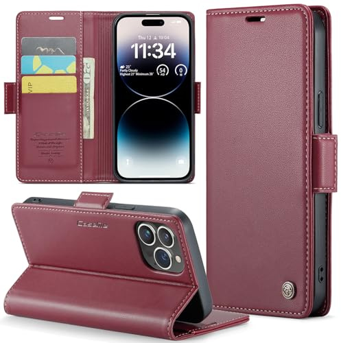 Rerzoiro for iPhone 14 Pro Max Case 6.7 Inch, Premium PU Leather Wallet Case Flip Cover with [RFID Blocking][Card Holder][Stand Function] Shockproof Protective for iPhone 14 Pro Max, Red