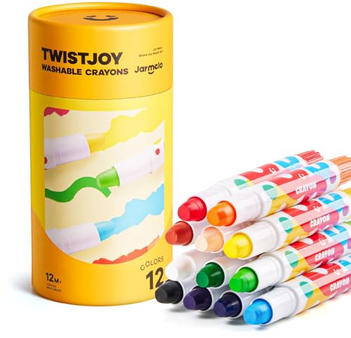 Jar Melo Crayones jumbo para niños pequeños, 12 colores TwistJoy Crayon no tóxico, lavable, fácil de sostener, crayones grandes, regalo para niños y niñas de vuelta a la escuela