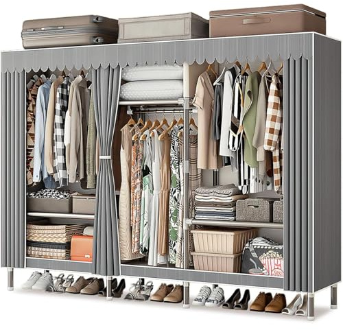 Dictstarst Armoire De Rangement en Tissu, Penderie avec Housse, Armoires Portable avec Barre De Suspension Et Étagères, Rangement Armoire Vêtement 207 X 46 X 173 cm