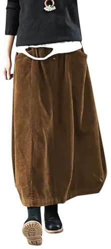 Falda de tela para mujer falda de pana para mujer, faldas largas de media cintura elástica femenina falda plisada de una línea con volantes negros, café, XL