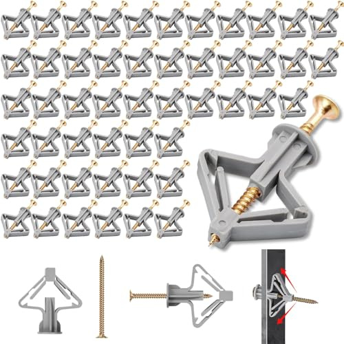 50-Piece Heavy Duty Drywall Anchor Kit with Screws for Secure Hollow Wall Mounting - Ideal for Shelves, Frames, and Curtain Rails