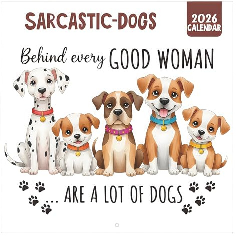 Calendrier mural 2026, calendrier mural 2026 amusant pour chiens sarcastiques, calendrier mural mensuel, thème chiot chien pour bureau, maison, planification mensuelle, vacances