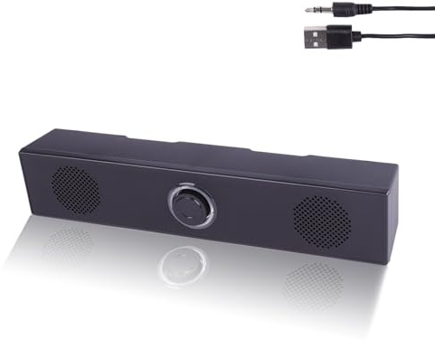 Kryolithm Soundbar TV, soundbar pc USB con Alimentazione, Altoparlante 2.0 Stereo per Desktop, Design Compatto con Controllo Volume, Connettività 3.5mm per Fisso, Laptop, Monitor, Home Office.