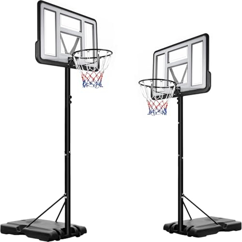 Panier de Basket-Ball Portable, Hauteur réglable de 230 à 304 cm, Panier de Basket avec Support, Pied à remplir d'eau et de Sable pour extérieur, intérieur (Blanc)