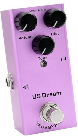 Eujgoov Pedal de Efecto de Guitarra Overdrive Vintage, Mini Pedal de Trémolo de Retardo Digital de Coro Analógico Portátil con Indicador LED, 10 Efectos de Sonido para Guitarristas Eléctricos (PURPLE)