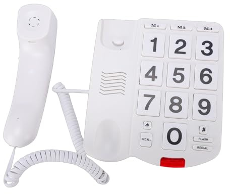 Luocute Sladdtelefon med Stora Knappar, Fast Telefon med 110 DB Hög Ringsignal och Blinkande LED-indikator, 3 Programmerbara Snabbvalsknappar för Seniorer och Synskadade (Vit)
