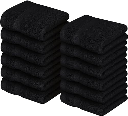 Utopia Towels - 12er Pack Seiftücher mit Aufhängeschlaufen 30x30 cm, aus 100% Baumwolle weiche und saugfähige Waschlappen für die Gesichtsreinigung (Schwarz)