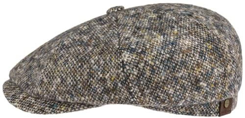Stetson Hatteras Donegal Peaked Cap for Ladies/Men - Made in the EU - Made from 100% Virgin Wool - 100% Cotton Lining - Color Variety - Flat Cap for Autumn/Winter Beige-Blue