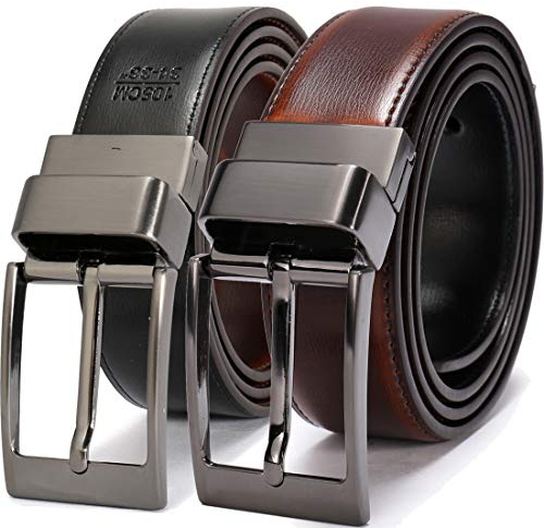 beltox fine Men's Dress Belt Leather Reversible 1.25 Wide Rotated Buckle Gift Box（Black Buckle with Cognac/Black Belt,30-32）