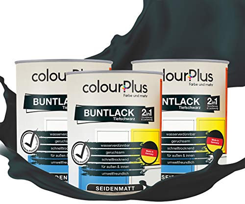 colourPlus® vernice colorata 2in1 (2,25L, RAL 9005 nero corvino) extra opaco setoso lucido vernice acrilica - vernice per giocattoli per bambini - vernice per legno - vernice per legno da interni