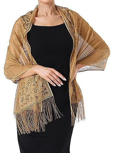 Ladiery Chale Mariage Femmes Floral Dentelle Elégant Châle Étole avec Frange Cérémonies Parties Fêtes