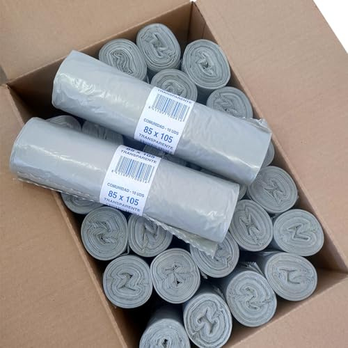 48 rollos de Bolsa de basura transparentes. Con capacidad de 100 litros para cubo de comunidad. 480 sacos de basura resistentes con termosellado. 10 uds por rollo.